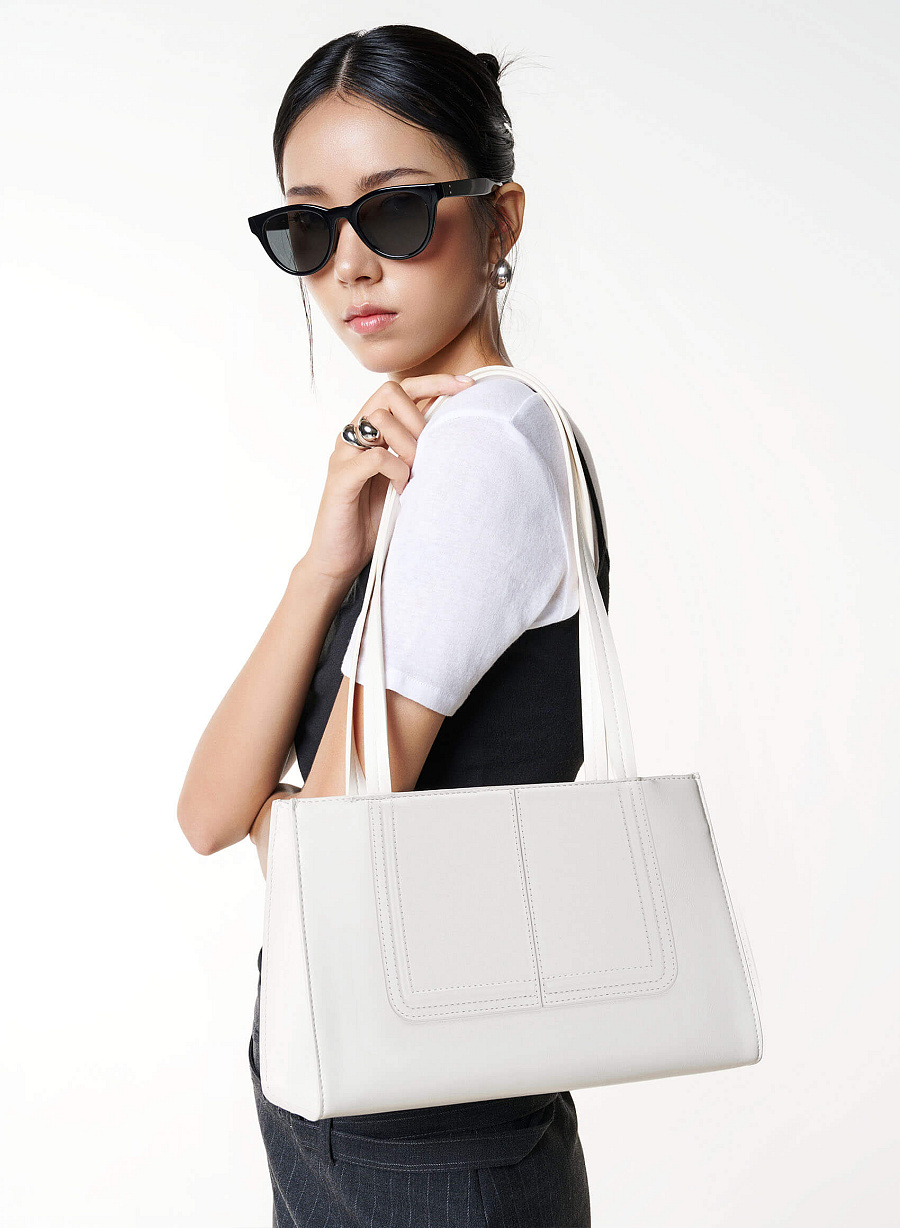 3D Line Decor Shoulder Bag - TTE 0198 - Cream - vascara.com