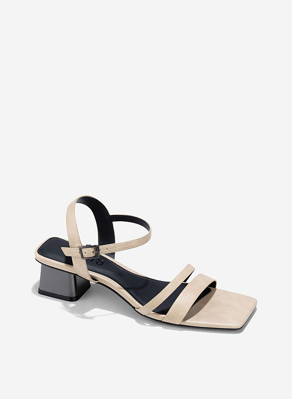 Aluminium-Effect Heel Alligator Print Sandals - PUM 0798 - Beige - VASCARA