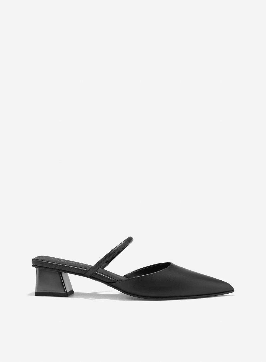 Aluminium-Effect Heel Mules - MUL 0215 - Black - vascara.com