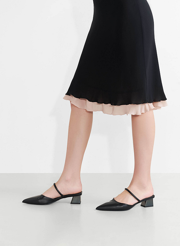 Aluminium-Effect Heel Mules - MUL 0215 - Black - VASCARA