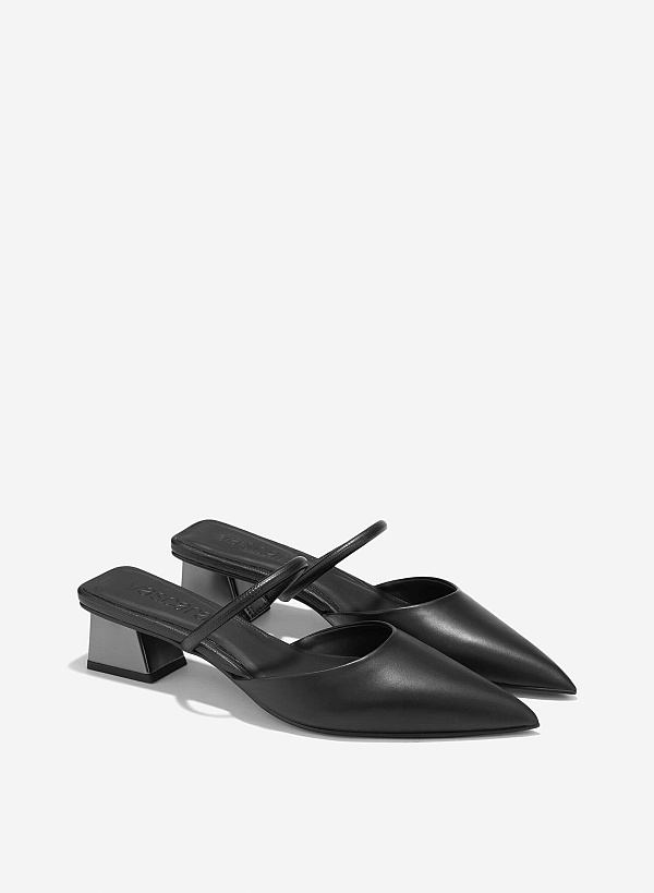 Aluminium-Effect Heel Mules - MUL 0215 - Black - VASCARA