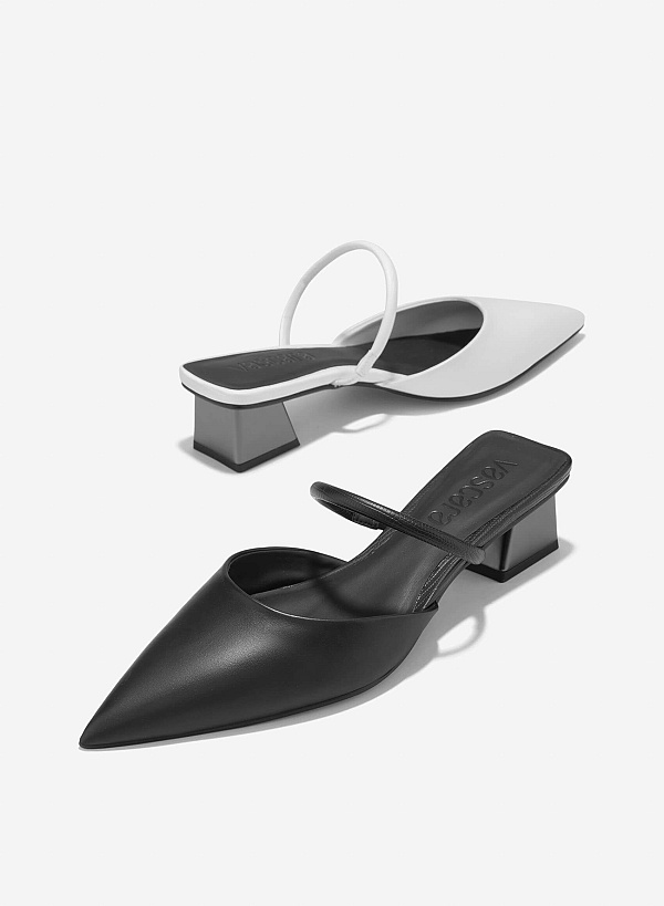 Aluminium-Effect Heel Mules - MUL 0215 - Black - VASCARA