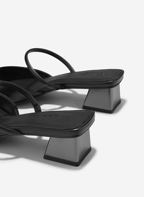 Aluminium-Effect Heel Mules - MUL 0215 - Black - VASCARA
