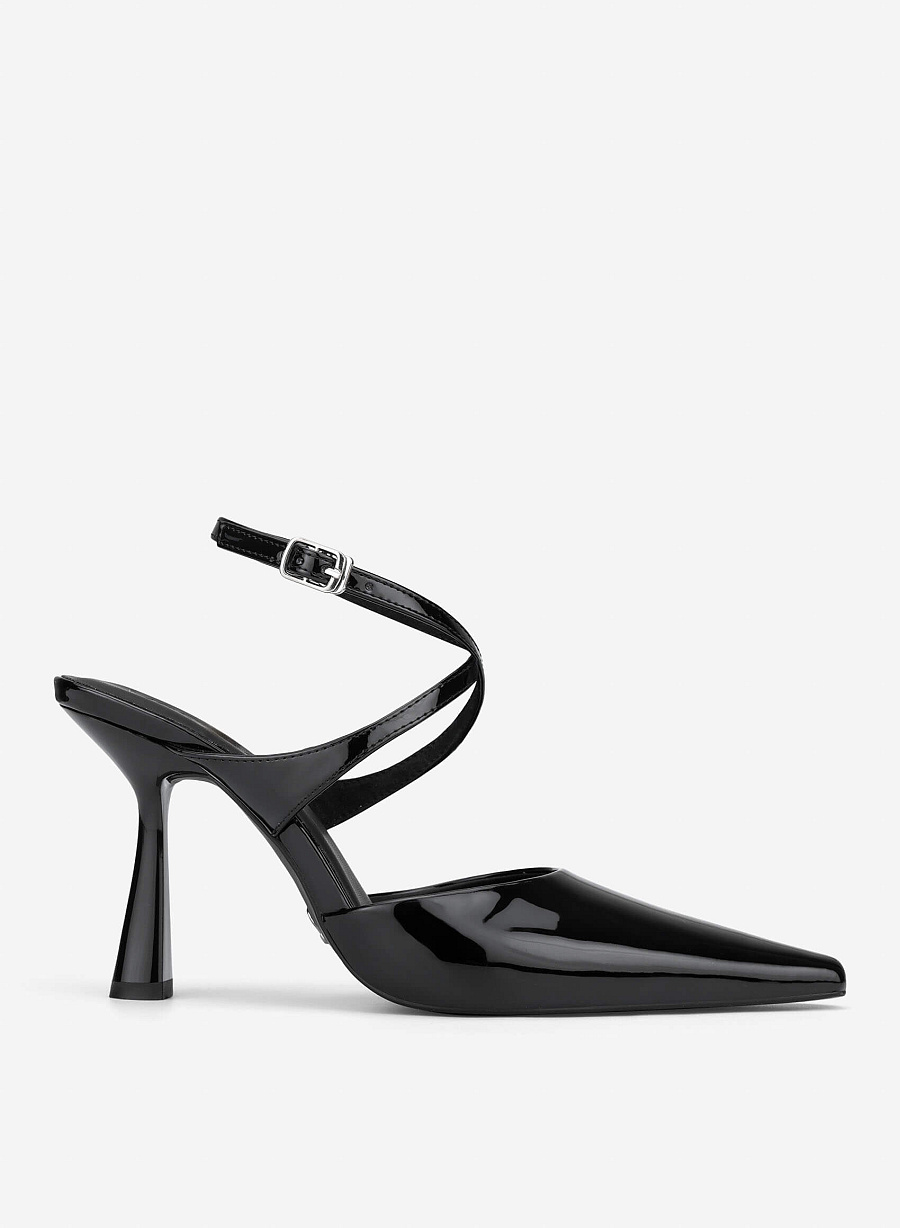 Ankle Cross Strap Pointed Spool Heels - HIG 0707 - Black - vascara.com