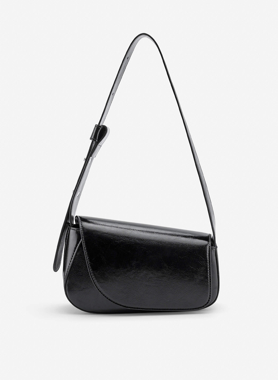 Asymmetric Fold-Over Shoulder Bag - MES 0281 - Black - vascara.com