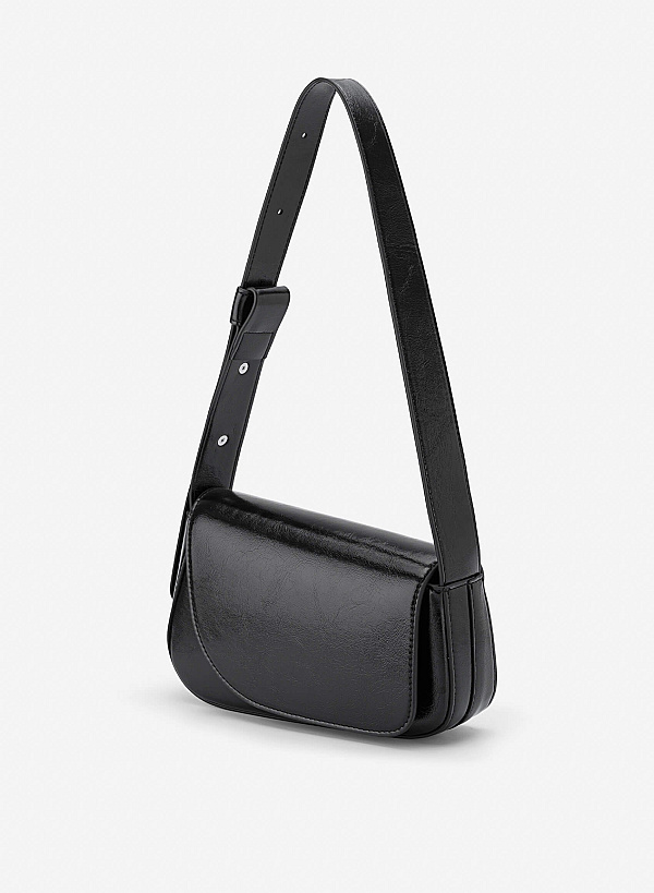 Asymmetric Fold-Over Shoulder Bag - MES 0281 - Black - VASCARA