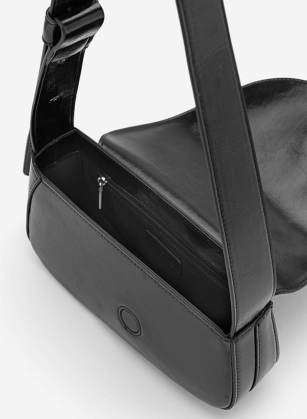 Asymmetric Fold-Over Shoulder Bag - MES 0281 - Black - VASCARA