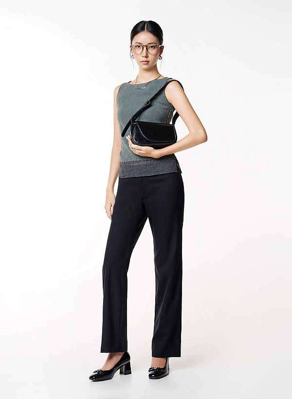 Asymmetric Fold-Over Shoulder Bag - MES 0281 - Black - VASCARA