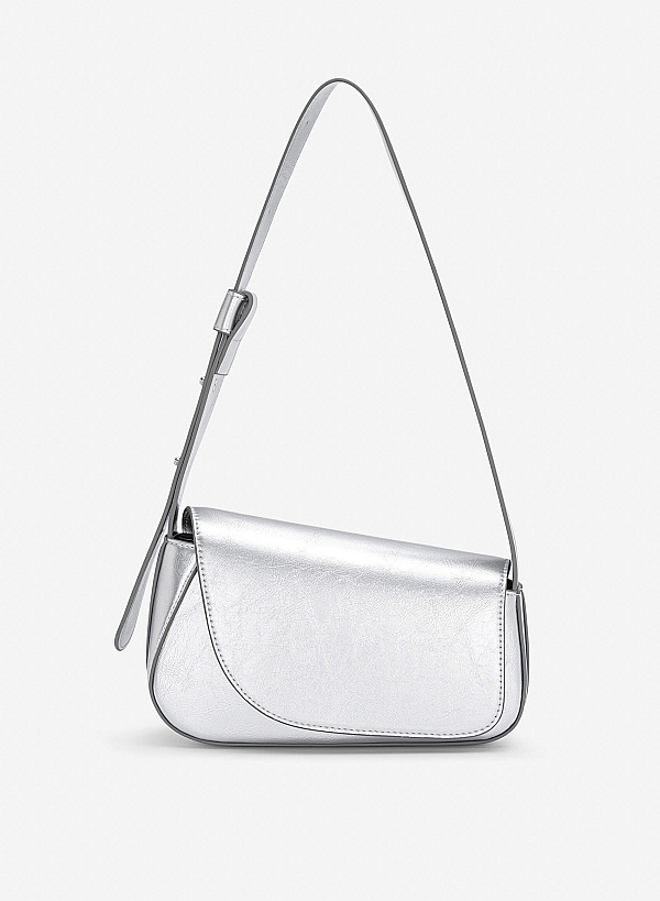 View more item Asymmetric Fold-Over Shoulder Bag - MES 0281 - Silver