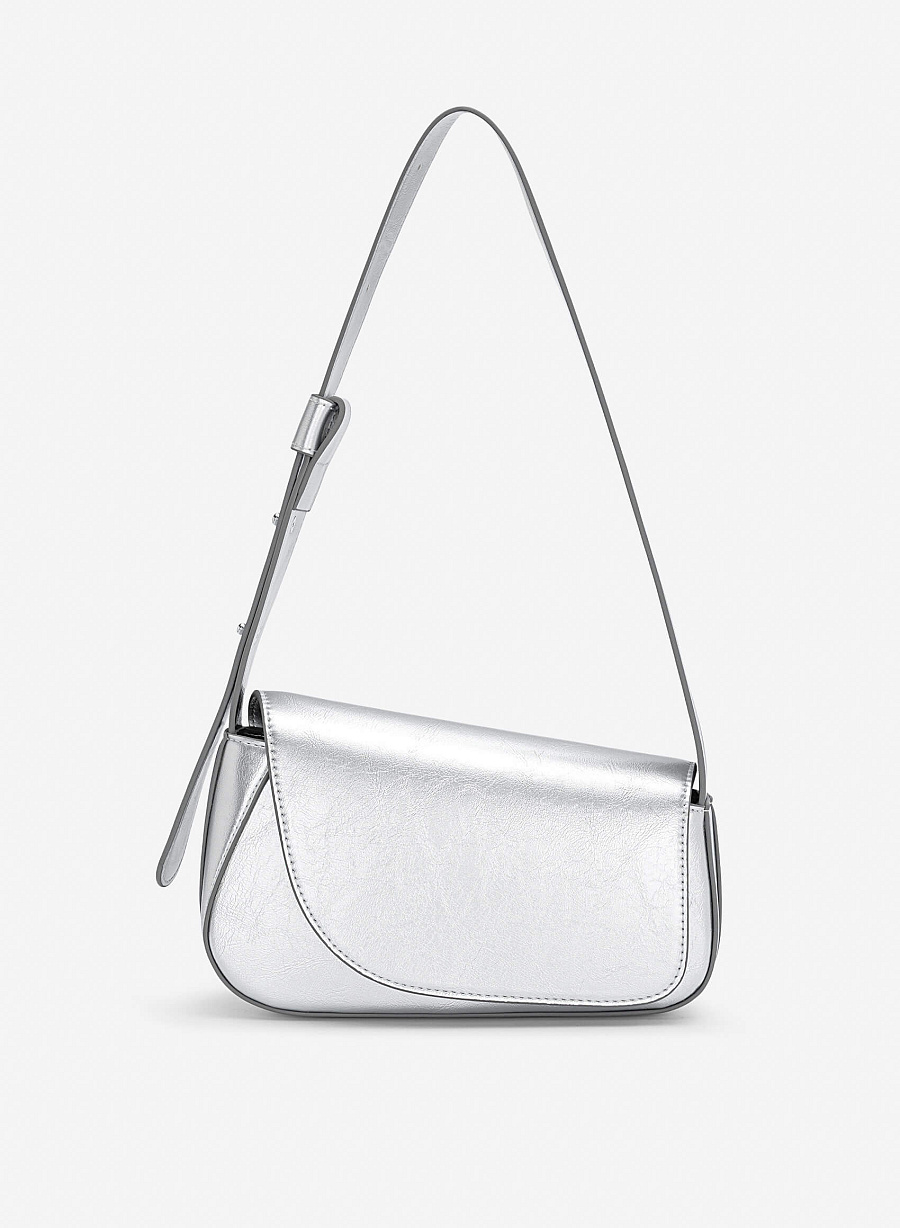 Asymmetric Fold-Over Shoulder Bag - MES 0281 - Silver - vascara.com