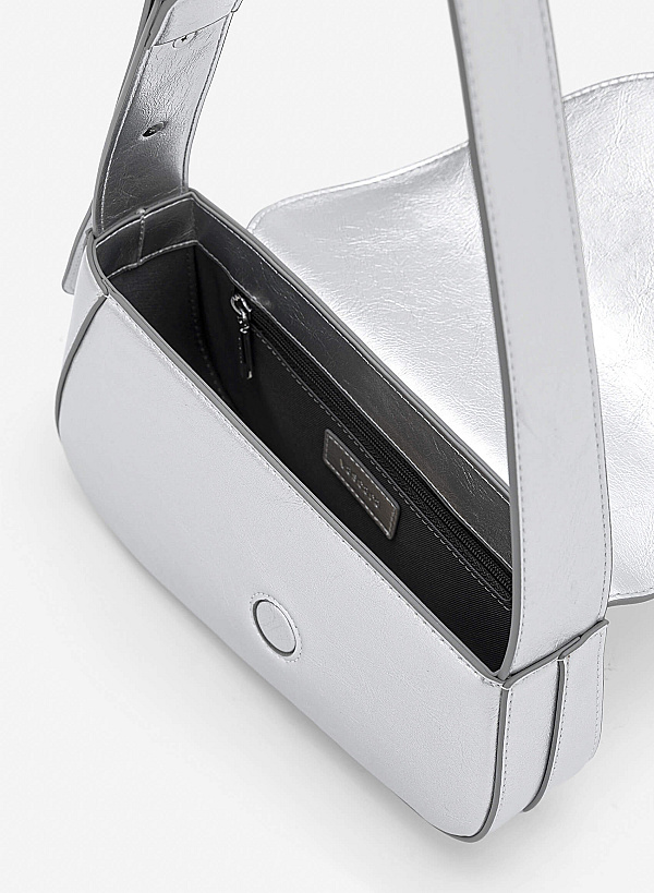 Asymmetric Fold-Over Shoulder Bag - MES 0281 - Silver - VASCARA
