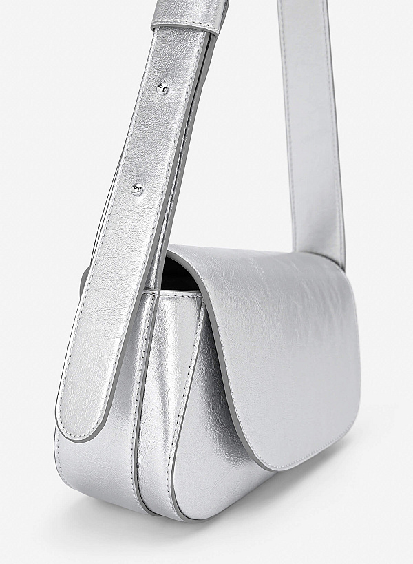 Asymmetric Fold-Over Shoulder Bag - MES 0281 - Silver - VASCARA
