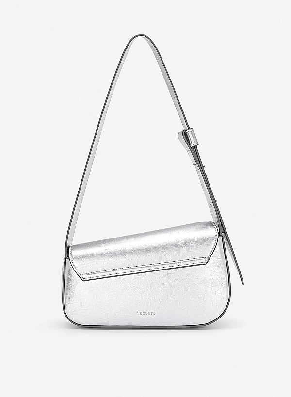 Asymmetric Fold-Over Shoulder Bag - MES 0281 - Silver - VASCARA