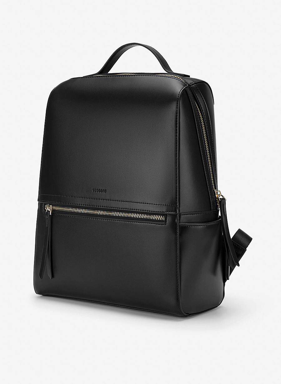 Basic Front Zipper Pocket Backpack - BAK 0213 - Black - vascara.com