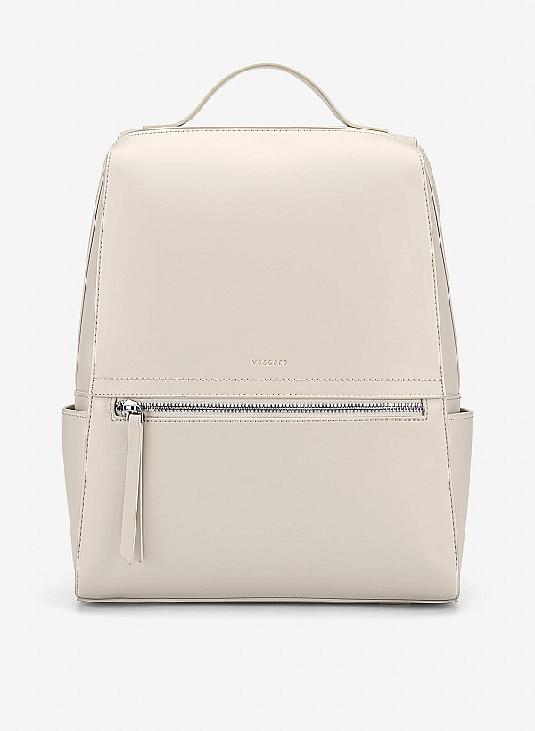 View more item Basic Front Zipper Pocket Backpack - BAK 0213 - Cream