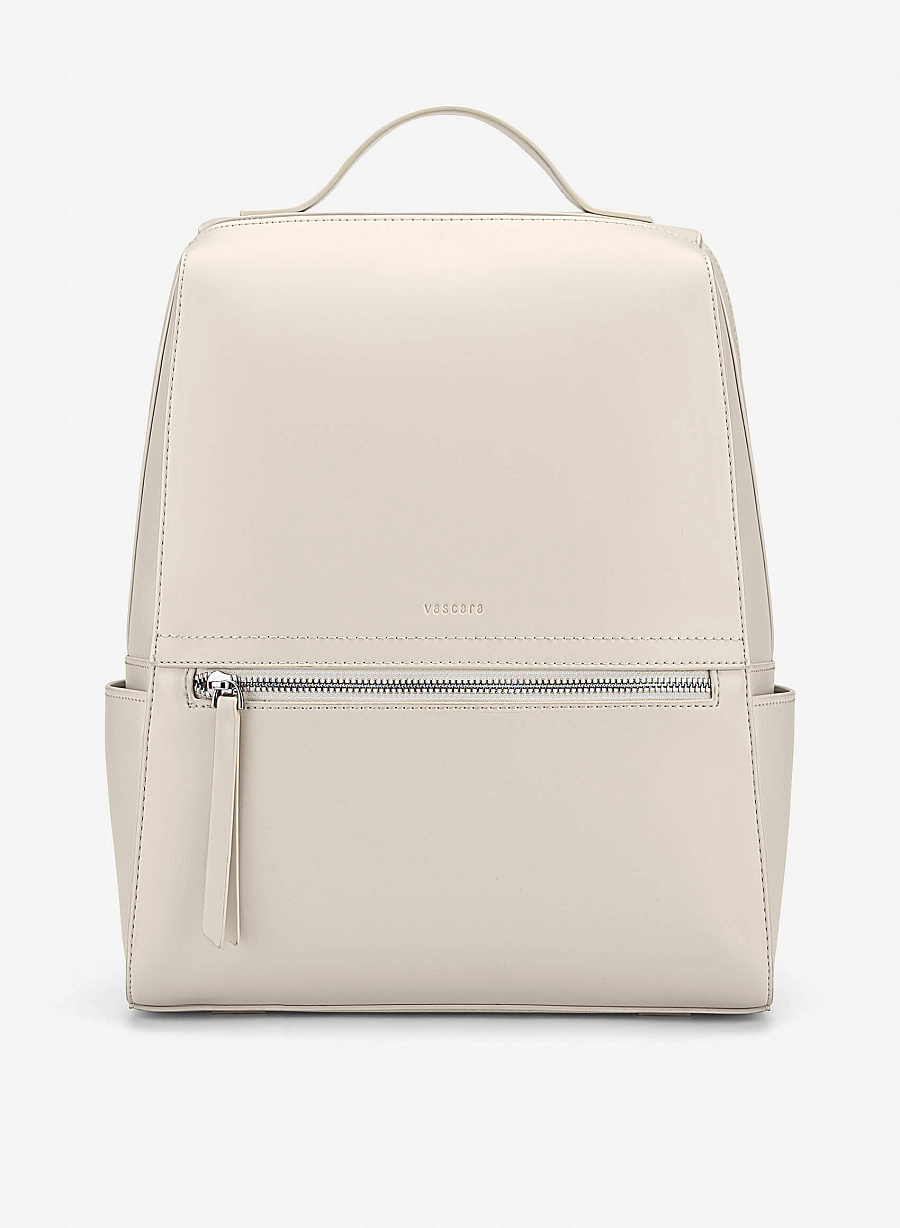 Basic Front Zipper Pocket Backpack - BAK 0213 - Cream - vascara.com