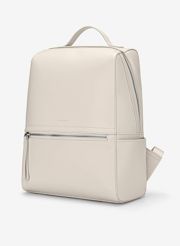 View more item Basic Front Zipper Pocket Backpack - BAK 0213 - Cream