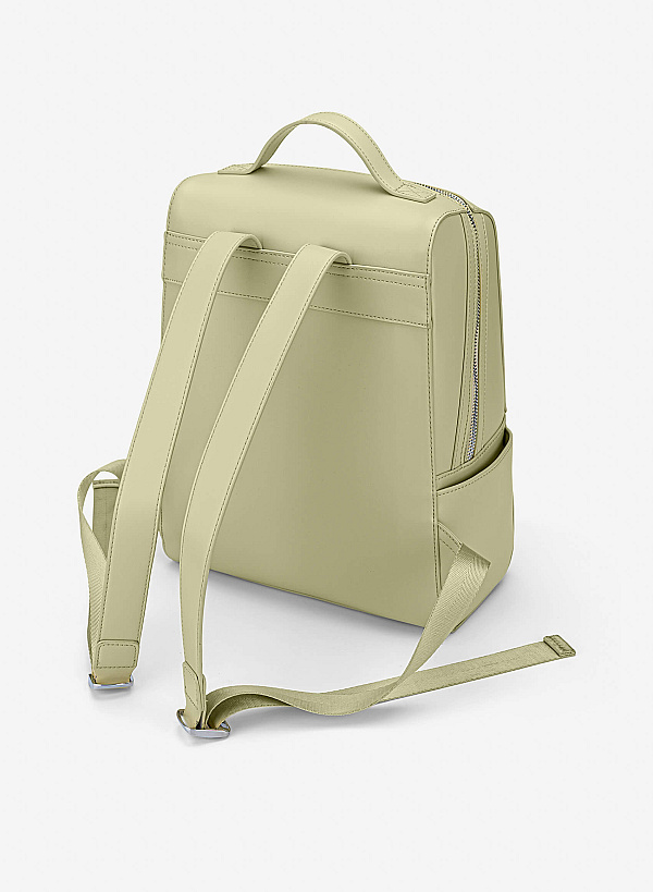 Basic Front Zipper Pocket Backpack - BAK 0213 - Light Green - VASCARA