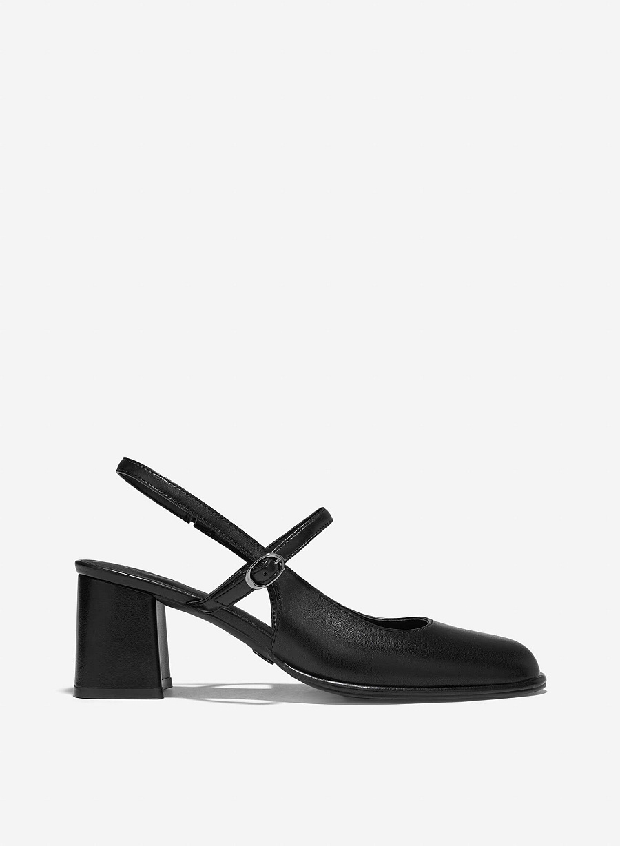 Block Heel Mary Jane Slingbacks - HIG 0672 - Black - vascara.com