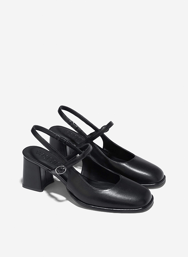 Block Heel Mary Jane Slingbacks - HIG 0672 - Black - VASCARA