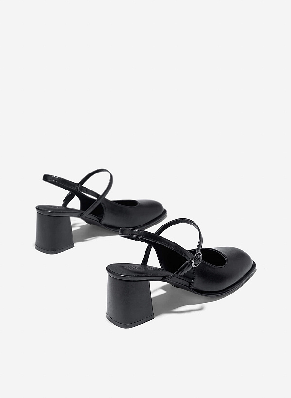 Block Heel Mary Jane Slingbacks - HIG 0672 - Black - VASCARA