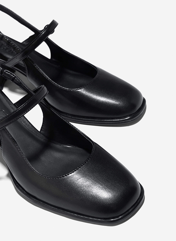 Block Heel Mary Jane Slingbacks - HIG 0672 - Black - VASCARA