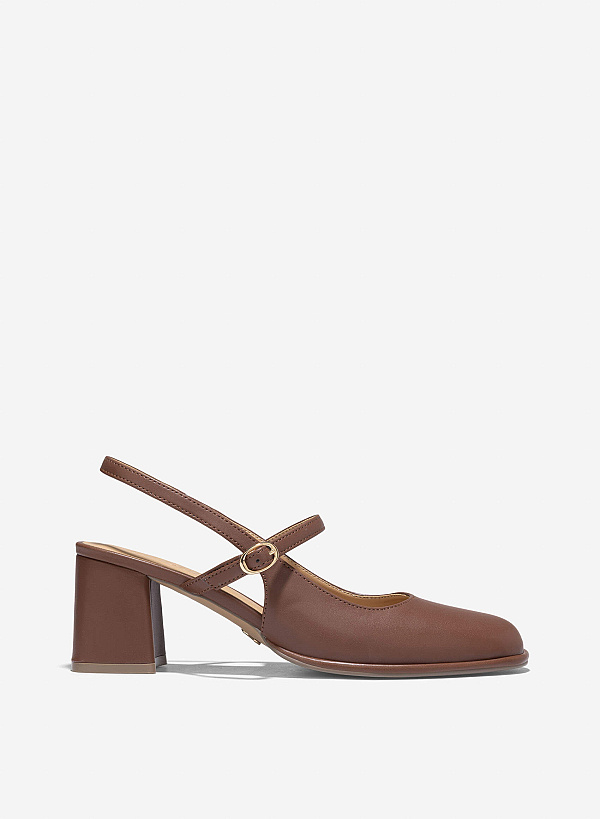 Block Heel Mary Jane Slingbacks - HIG 0672 - Dark Brown