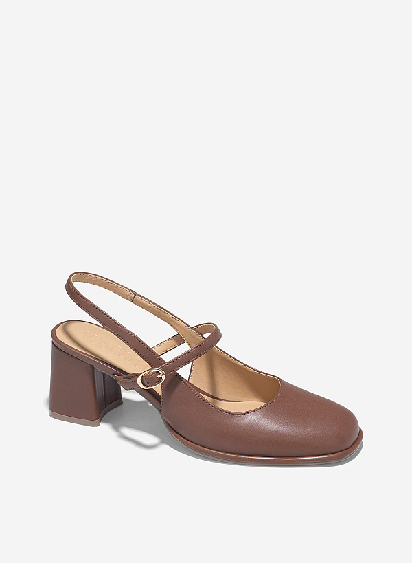 Block Heel Mary Jane Slingbacks - HIG 0672 - Dark Brown - VASCARA