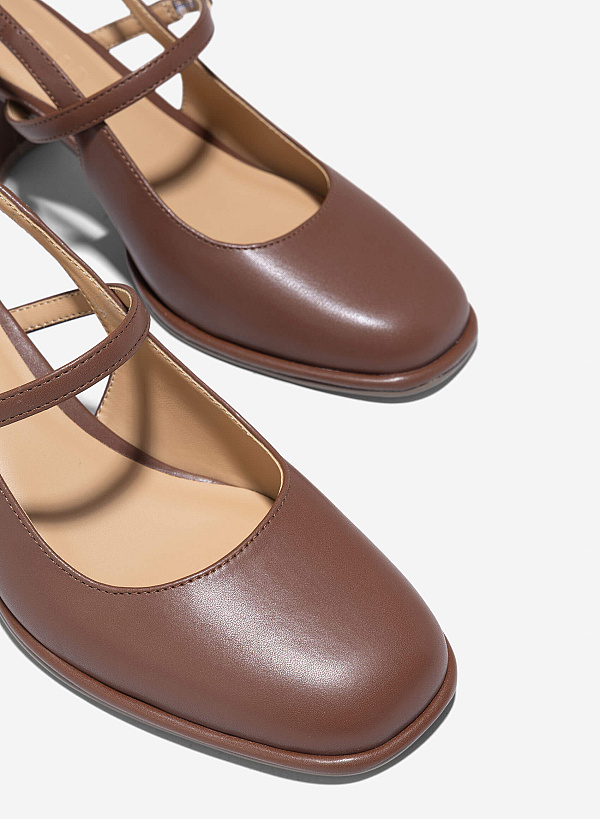 Block Heel Mary Jane Slingbacks - HIG 0672 - Dark Brown - VASCARA
