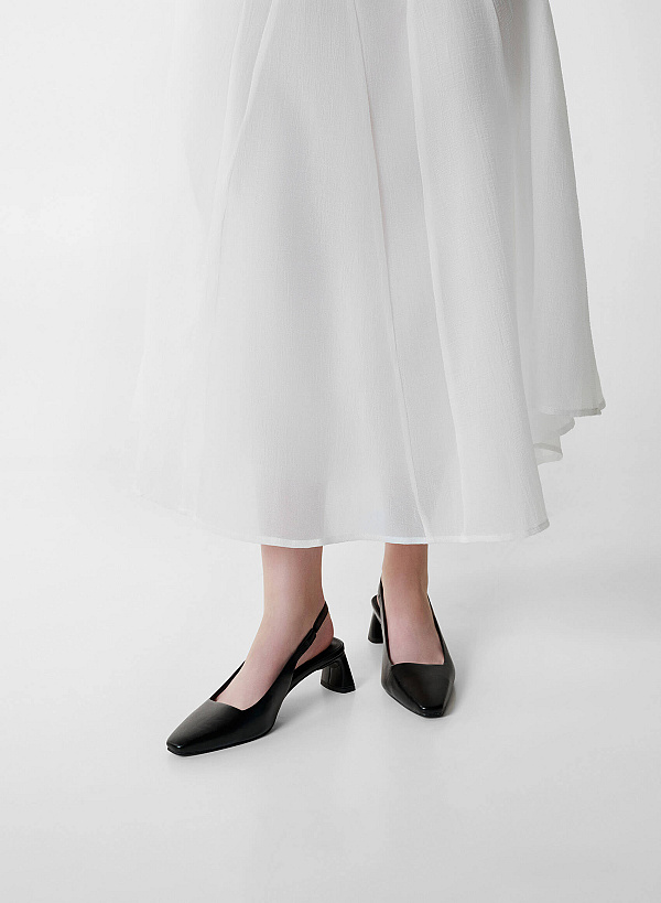 Block Heeled Slingback - HIG 0671 - Black - VASCARA
