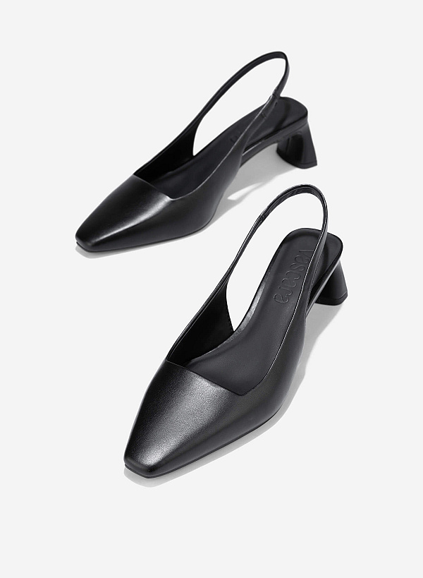 Block Heeled Slingback - HIG 0671 - Black - VASCARA