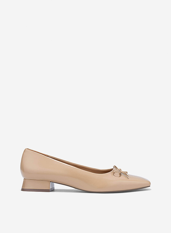 Bow Square Toe Block Heels - HIG 0680 - Beige