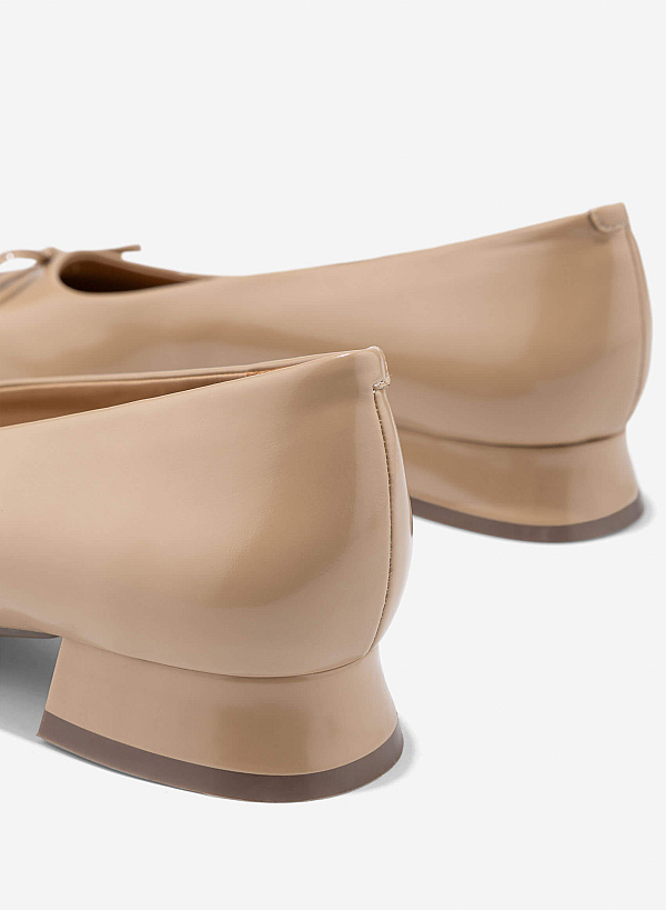 Bow Square Toe Block Heels - HIG 0680 - Beige - VASCARA