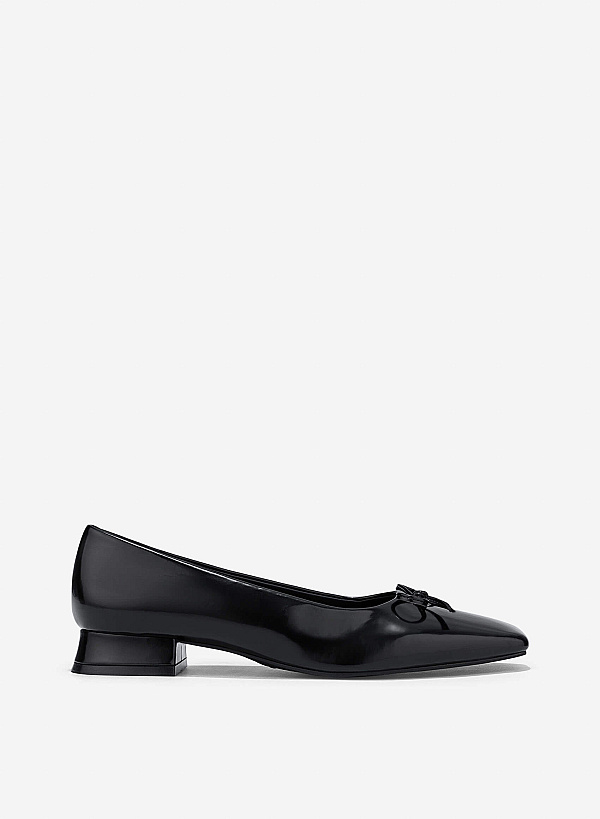 Bow Square Toe Block Heels - HIG 0680 - Black