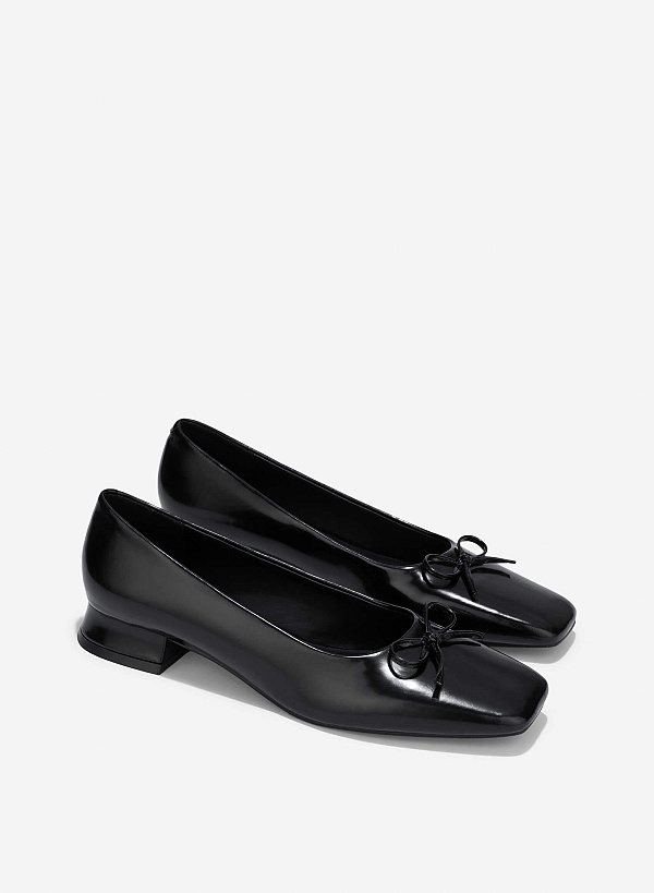 Bow Square Toe Block Heels - HIG 0680 - Black - VASCARA