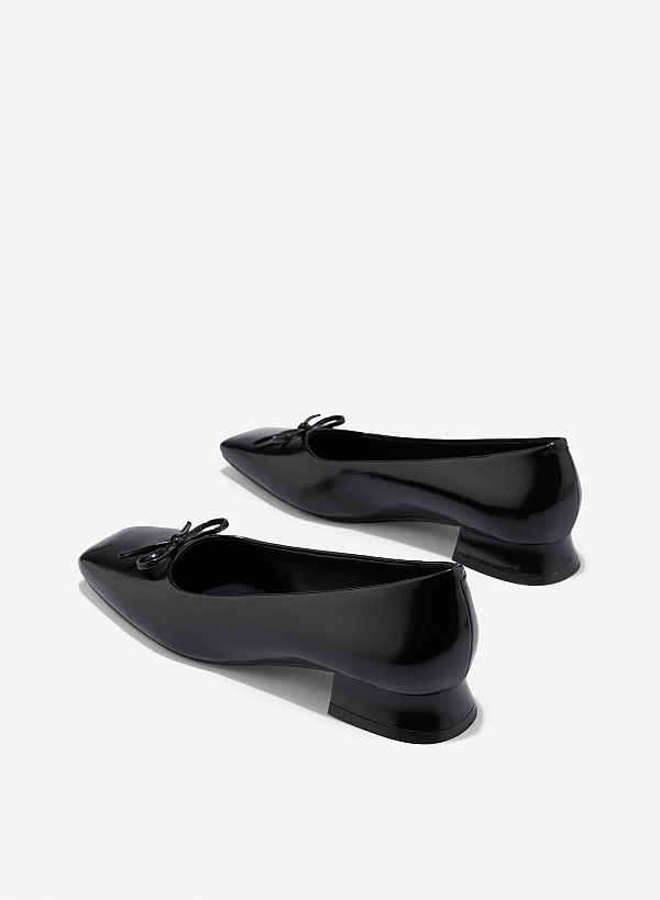 Bow Square Toe Block Heels - HIG 0680 - Black - VASCARA