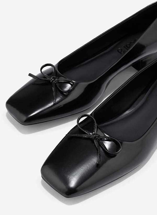 Bow Square Toe Block Heels - HIG 0680 - Black - VASCARA