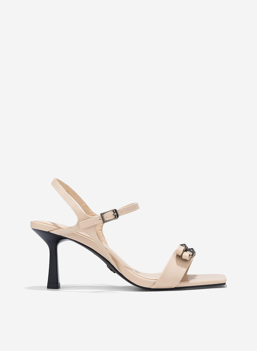 Bow Square Toe Sandals - PUM 0804 - Beige - vascara.com