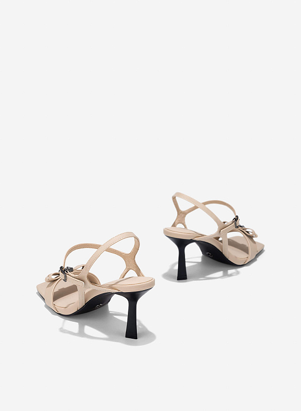 Bow Square Toe Sandals - PUM 0804 - Beige - VASCARA