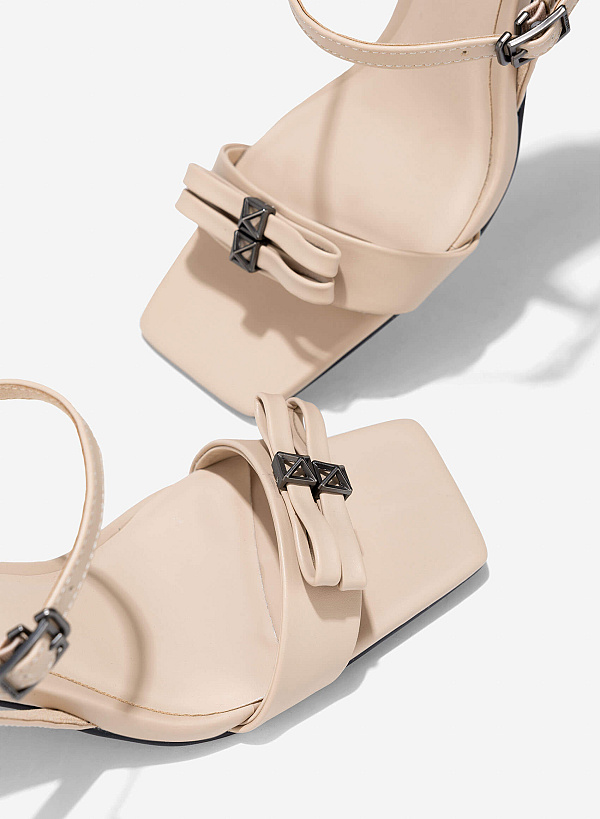 Bow Square Toe Sandals - PUM 0804 - Beige - VASCARA