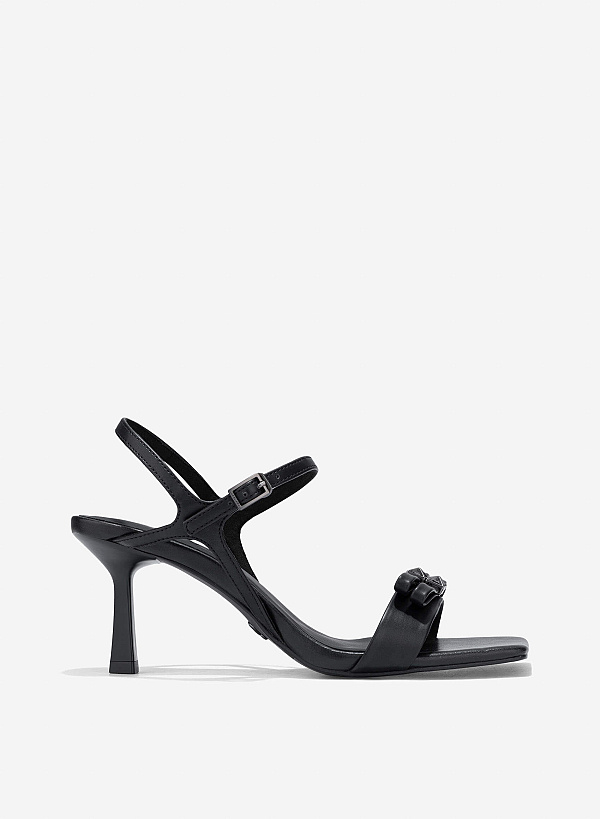Bow Square Toe Sandals - PUM 0804 - Black