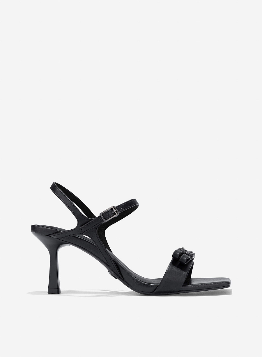Bow Square Toe Sandals - PUM 0804 - Black - vascara.com
