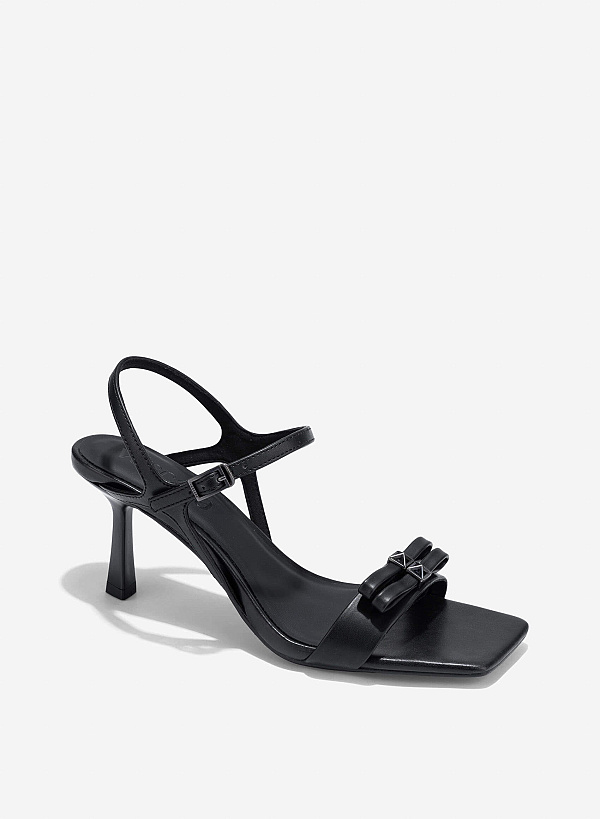 Bow Square Toe Sandals - PUM 0804 - Black - VASCARA