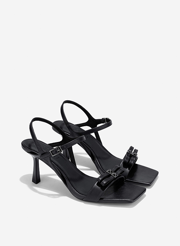 Bow Square Toe Sandals - PUM 0804 - Black - VASCARA
