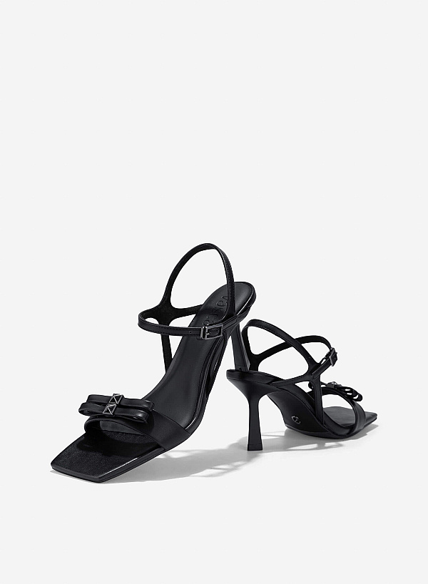 Bow Square Toe Sandals - PUM 0804 - Black - VASCARA