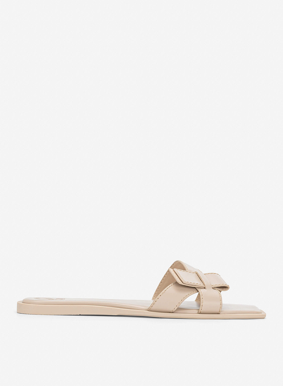Bow-Strap Slide Slippers - FLI 0211 - Cream - vascara.com