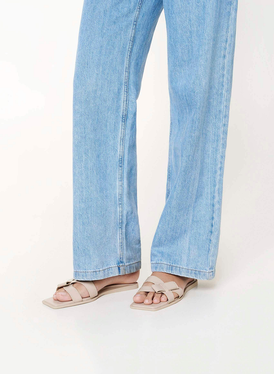 Bow-Strap Slide Slippers - FLI 0211 - Cream - vascara.com
