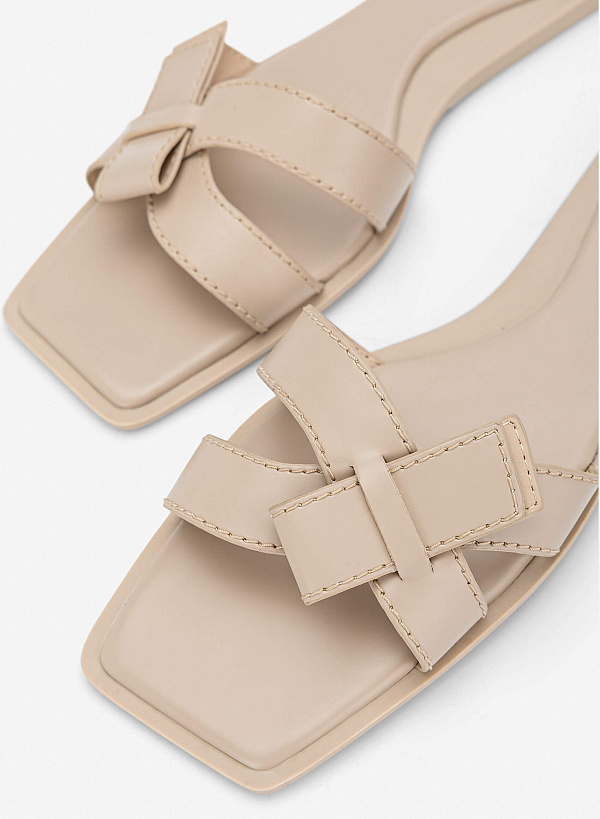 Bow-Strap Slide Slippers - FLI 0211 - Cream - VASCARA
