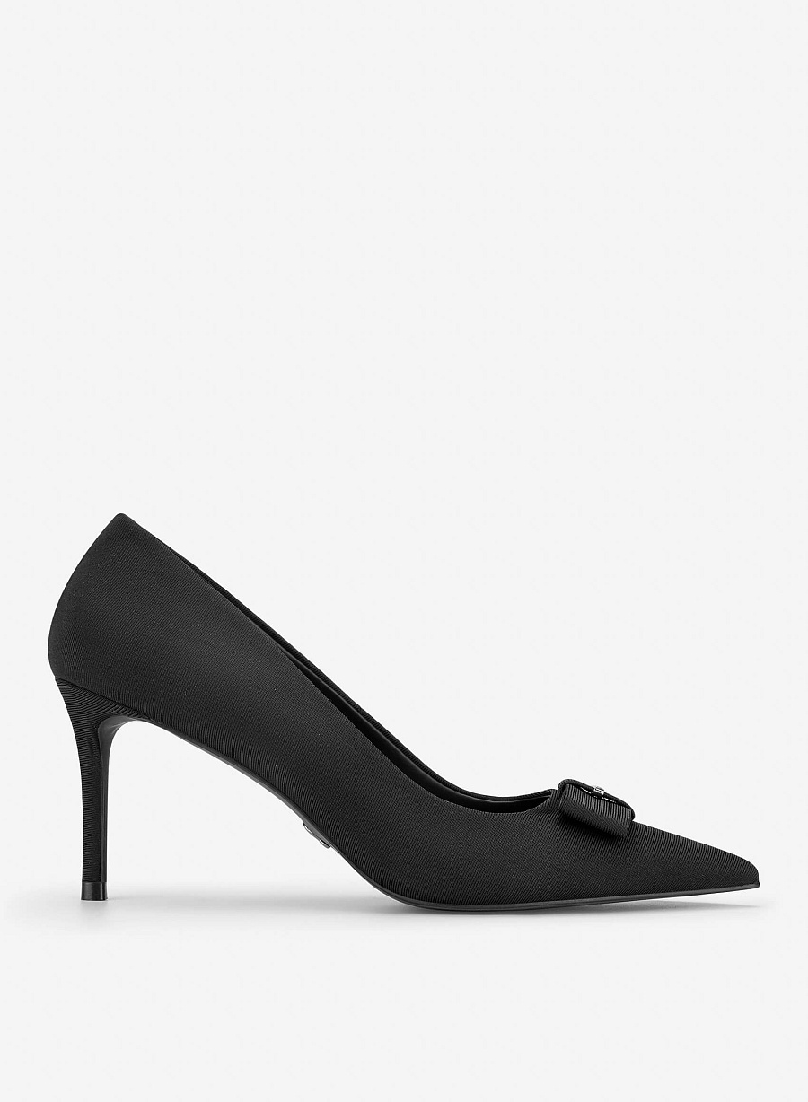 Bow Tie Décor Pointed Toe Pumps - HIG 0728 - Black - vascara.com