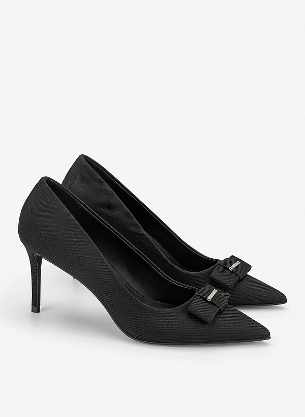 Bow Tie Décor Pointed Toe Pumps - HIG 0728 - Black - VASCARA
